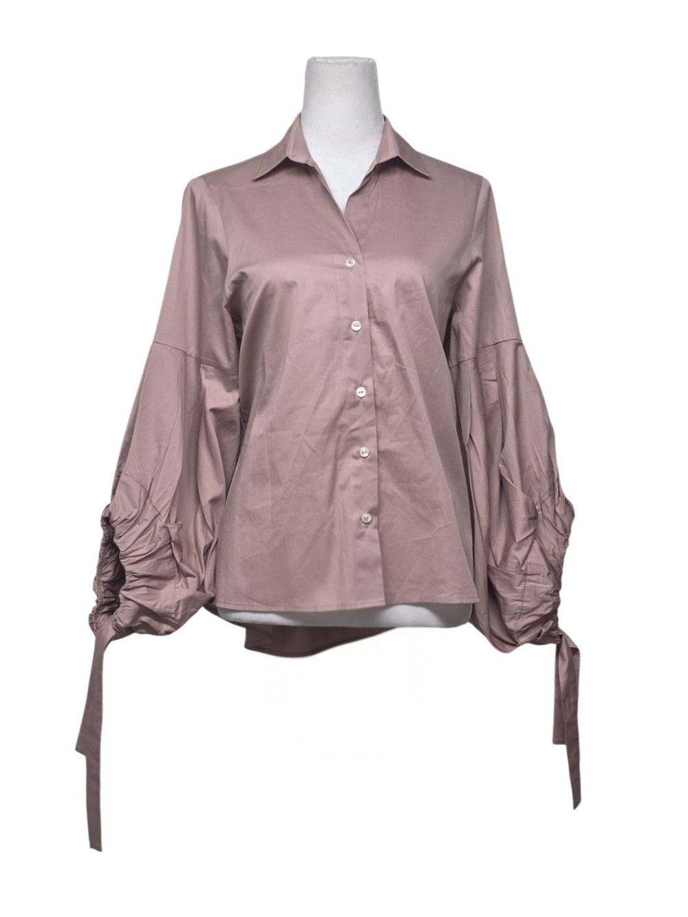 Harshman Anthropologie Mauve Rauched Balloon Tie-Sleeve Blouse Size Small